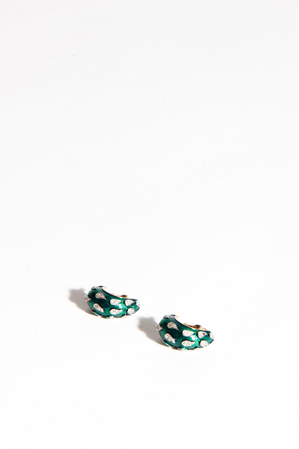 1950s Emerald Enamel/Rhinestone Teardrop Clip Earrings
