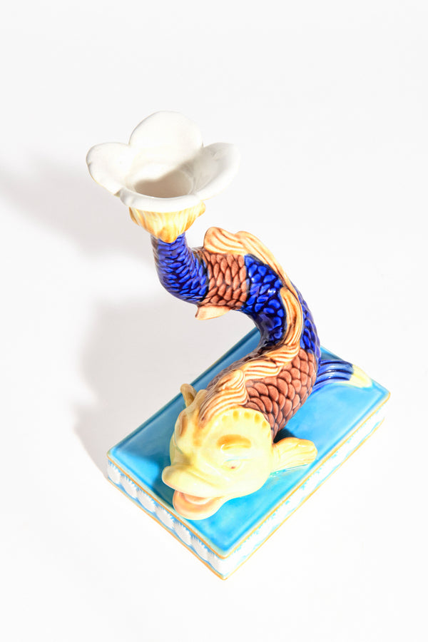 Fantastical Ceramic Koi Fish Candle Holder Set of Two