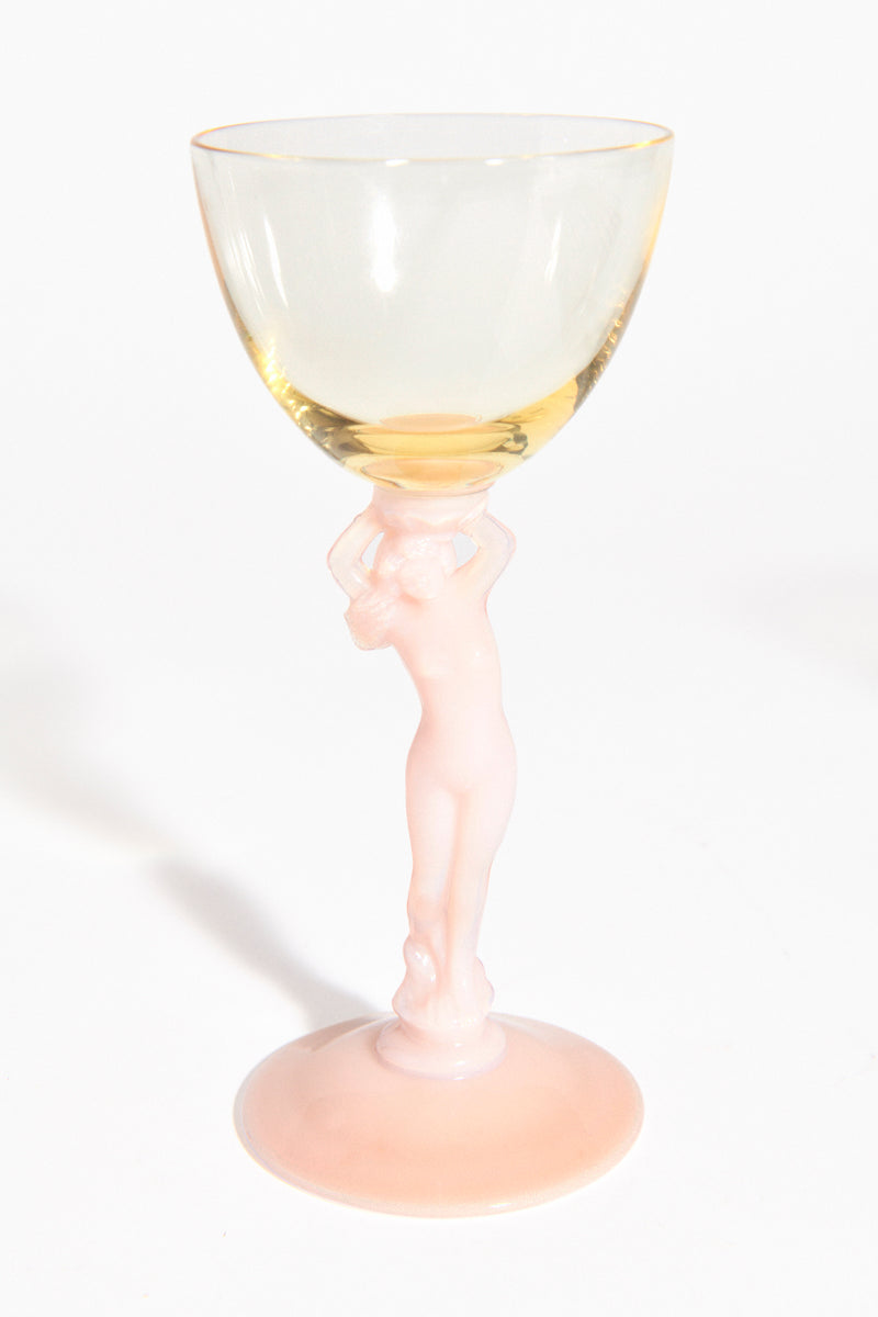 Rare 1930s Classical Nude Stem Aperitif Glass Set of Two