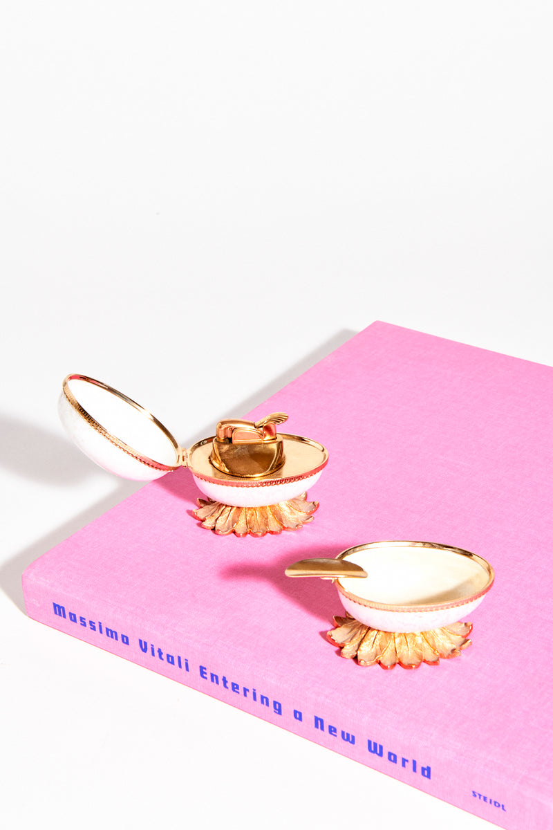 1960s Enamel Egg Lighter/Ashtray Set