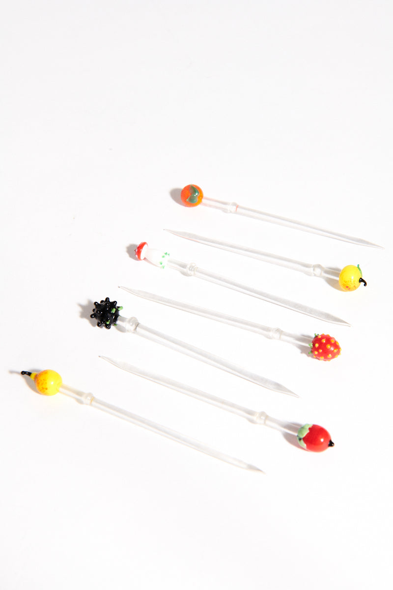 1950s German Blown Glass Cocktail Pick Set