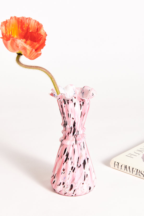 Pink Confetti Ruffle Artist Glass Vase