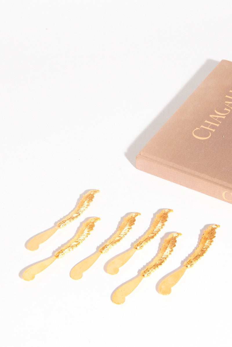 Gilt Feather Handle Butter/Pate Knife Set of Six