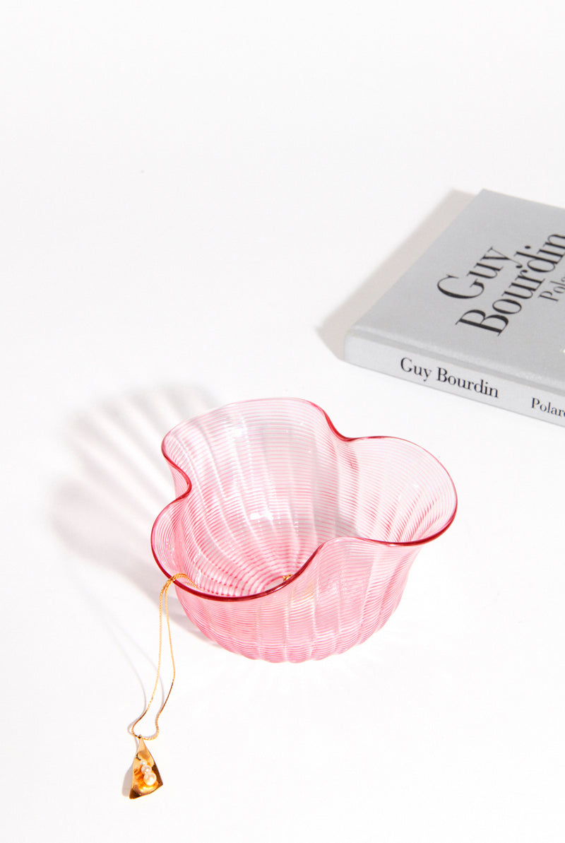 Raspberry Pink Threaded Glass Bowl