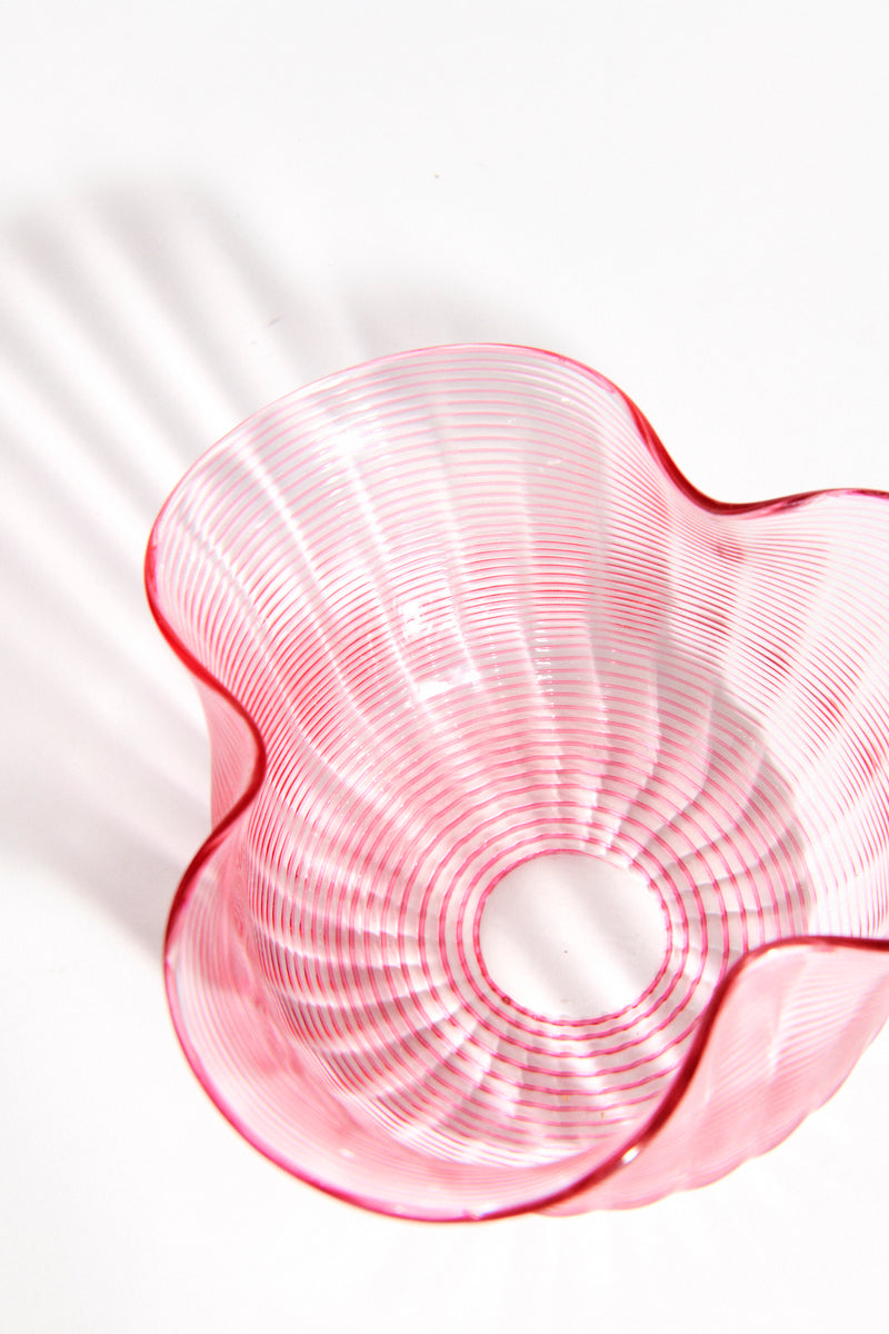 Raspberry Pink Threaded Glass Bowl
