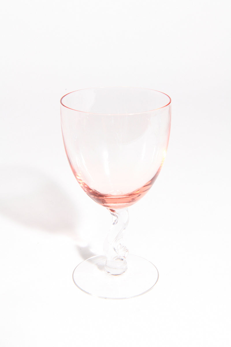 Pale Pink Wavy Stem Wine Glass Set of Two