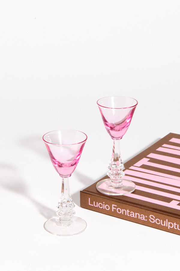 Rose Pink Crystal Aperitif Glass Set of Two