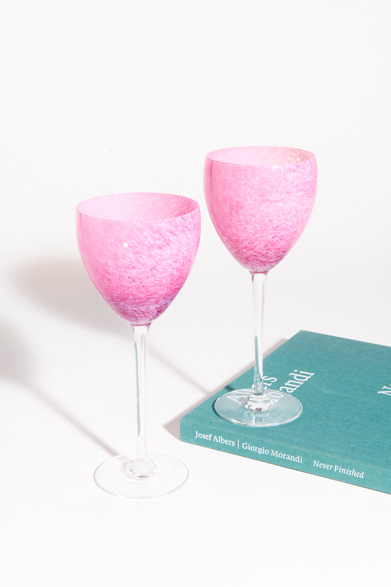 Pink Swirled Art Glass Set of Two
