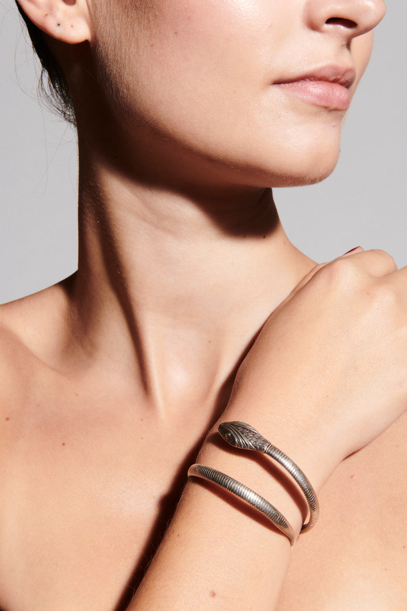 1940s Art Deco Sterling Silver Snake Bracelet