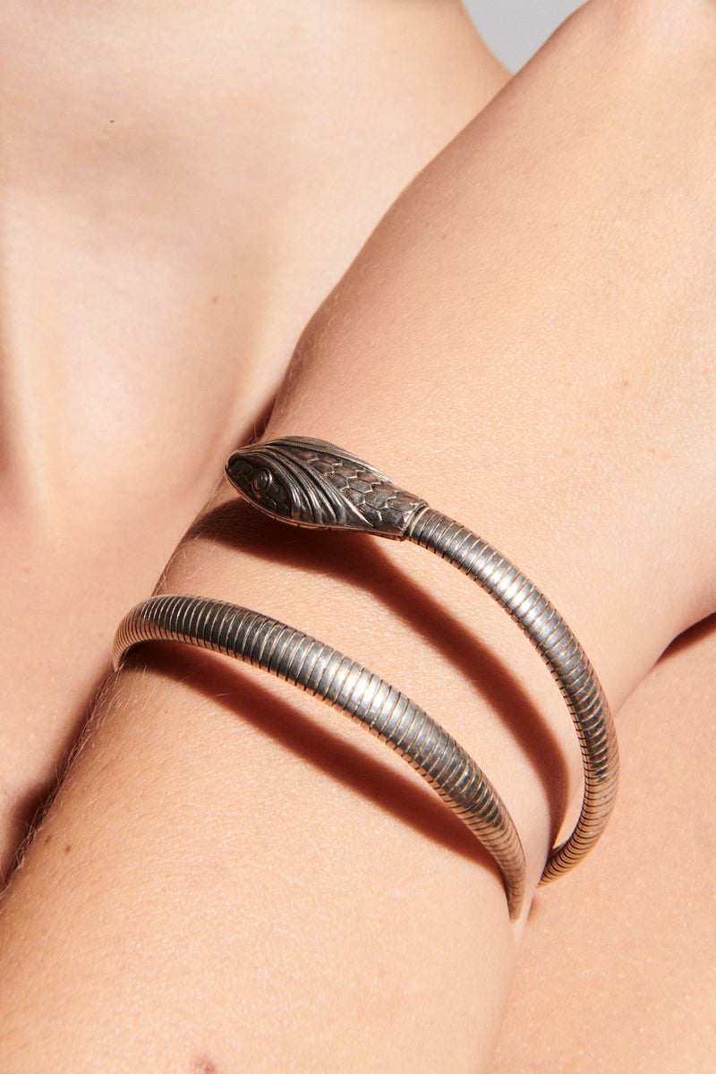 1940s Art Deco Sterling Silver Snake Bracelet