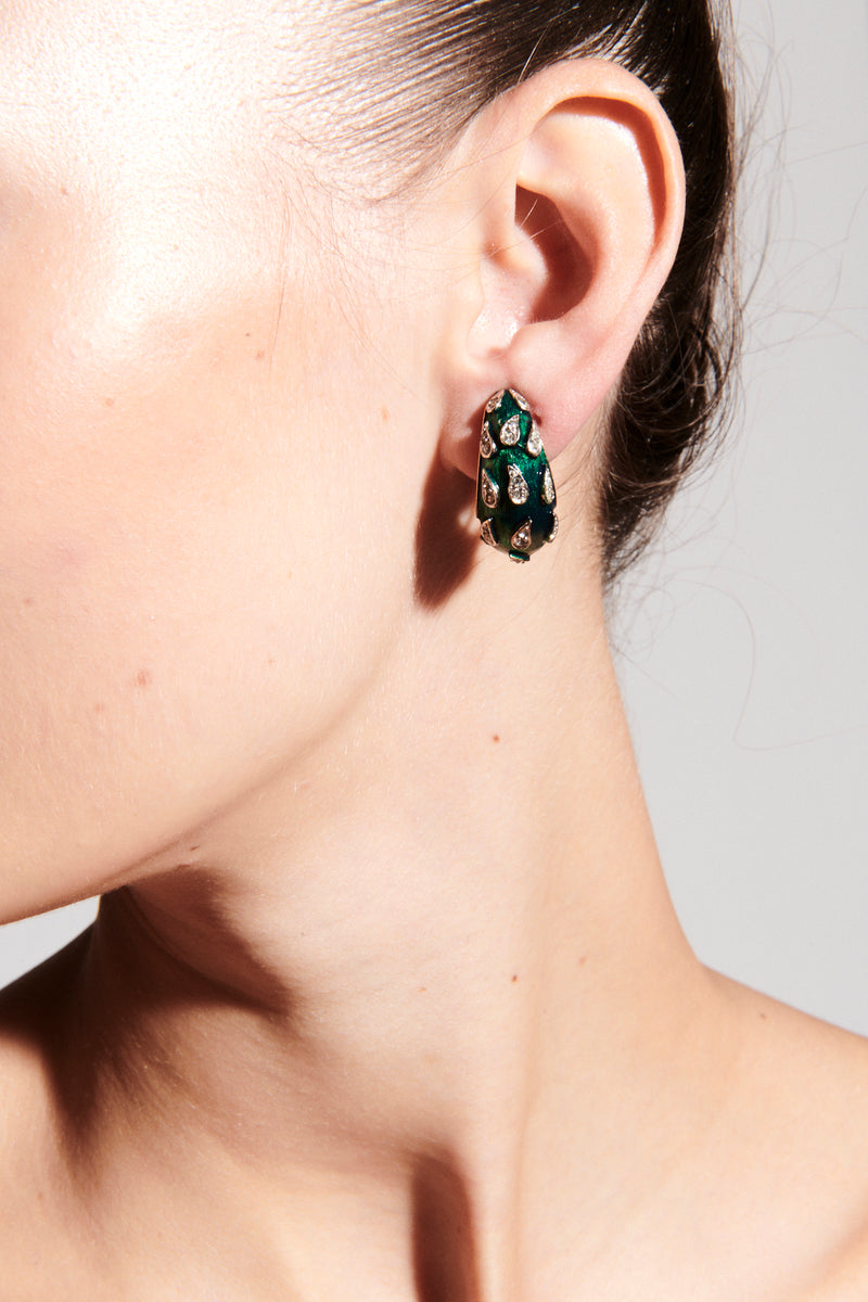 1950s Emerald Enamel/Rhinestone Teardrop Clip Earrings