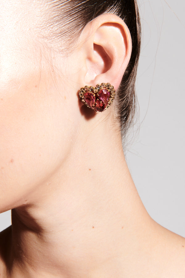 Pink Crystal/Rhinestone Heart Clip Earrings