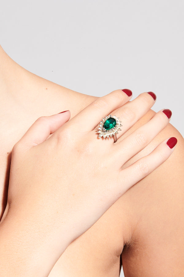 1950s Emerald Crystal/Rhinestone Ring