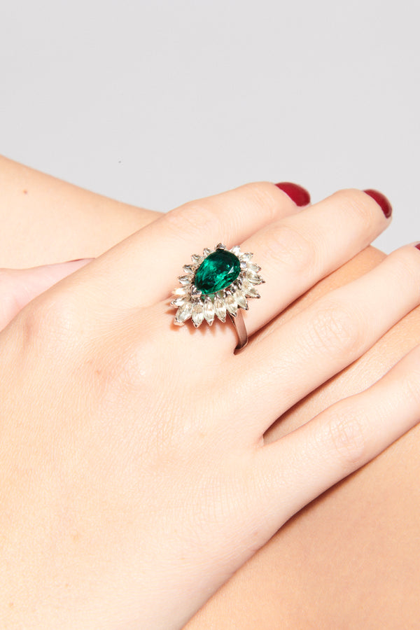1950s Emerald Crystal/Rhinestone Ring