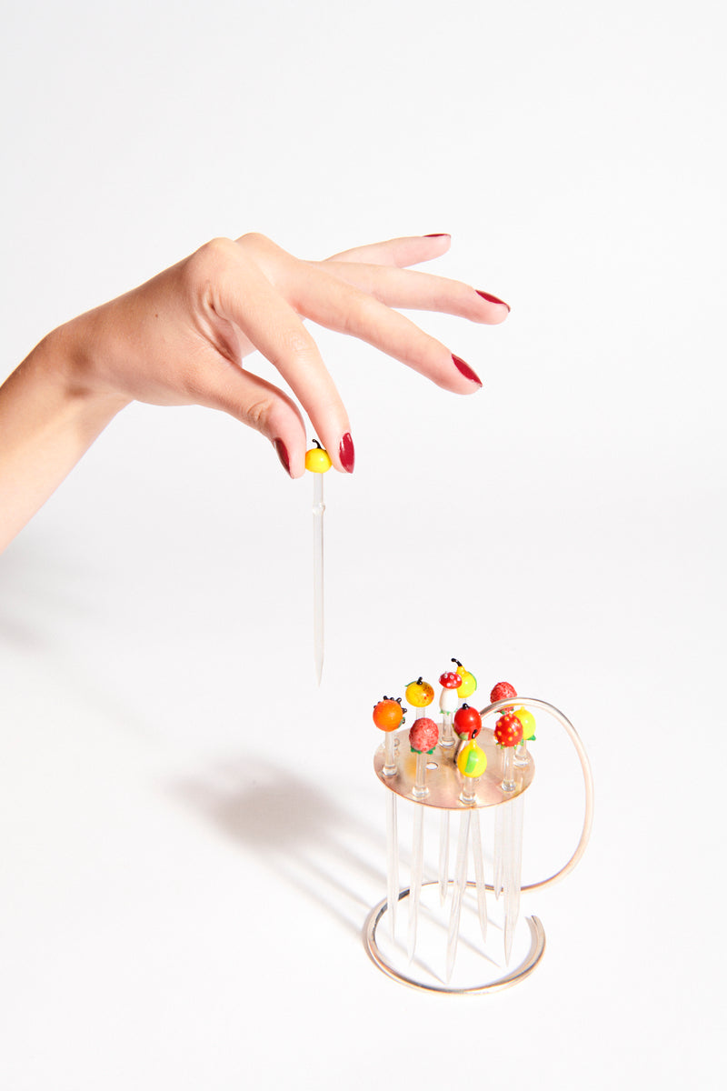 1950s German Blown Glass Cocktail Pick Set
