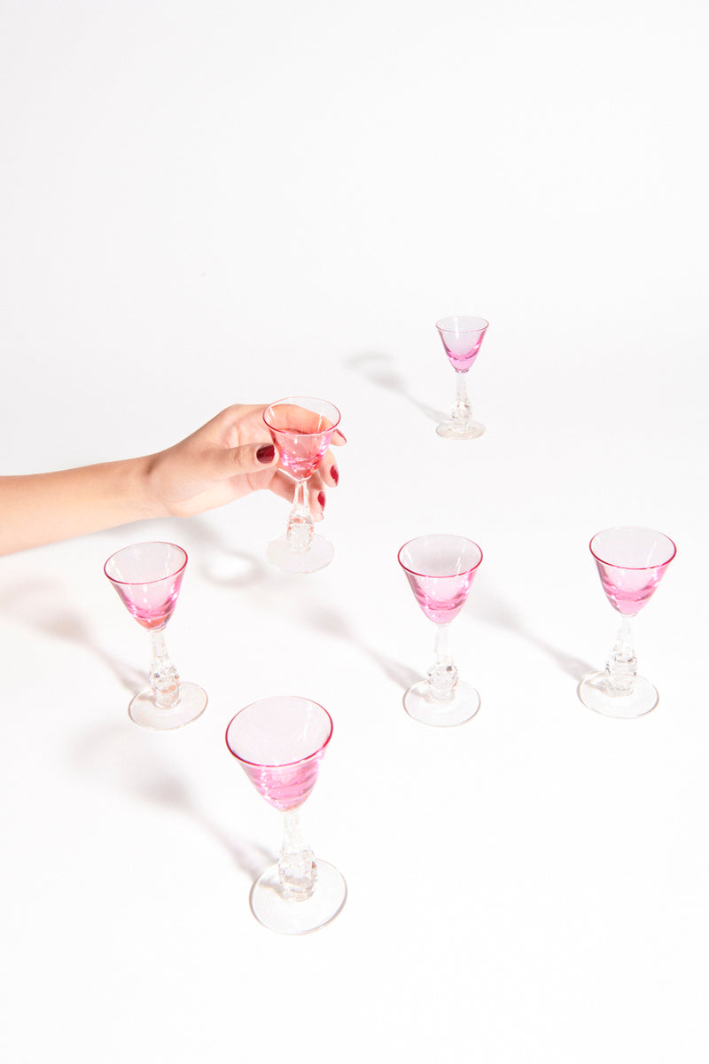Rose Pink Crystal Aperitif Glass Set of Two