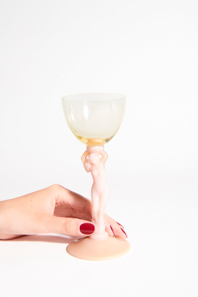 Rare 1930s Classical Nude Stem Aperitif Glass Set of Two