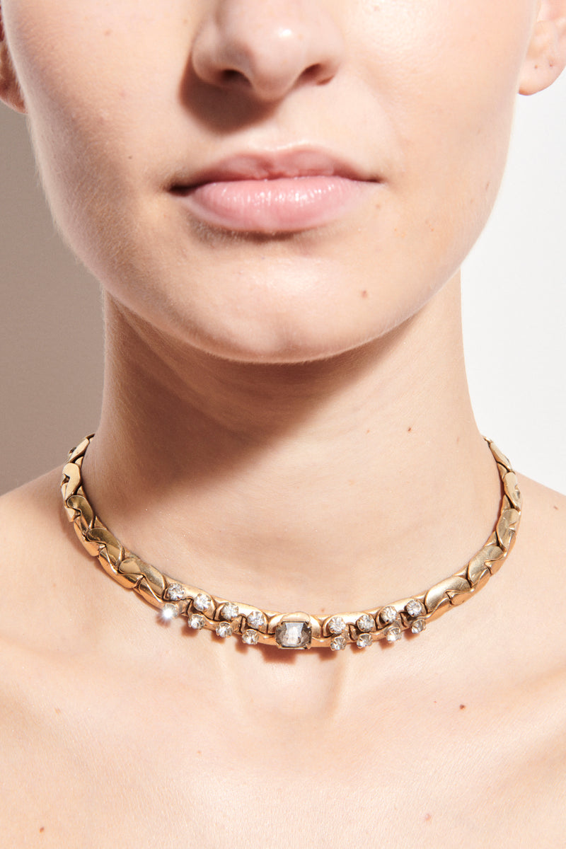 1940s Diamanté Herringbone Chain Collar Necklace