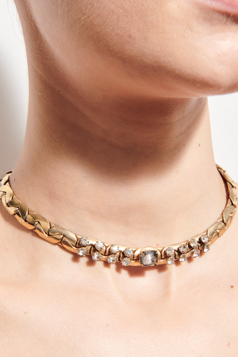 1940s Diamanté Herringbone Chain Collar Necklace