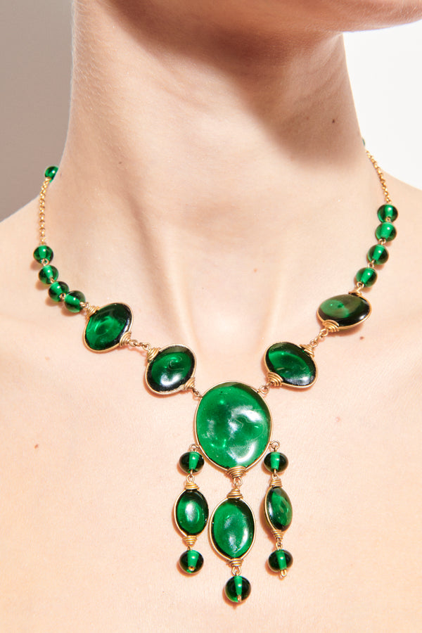 Beautiful Green Glass Statement Necklace