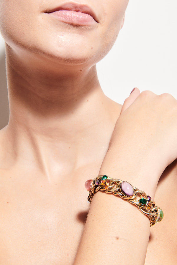 1950s Multicolor Cabochon Stone/Crystal Bracelet