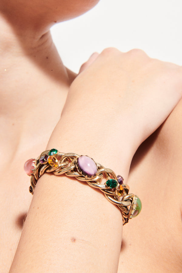 1950s Multicolor Cabochon Stone/Crystal Bracelet
