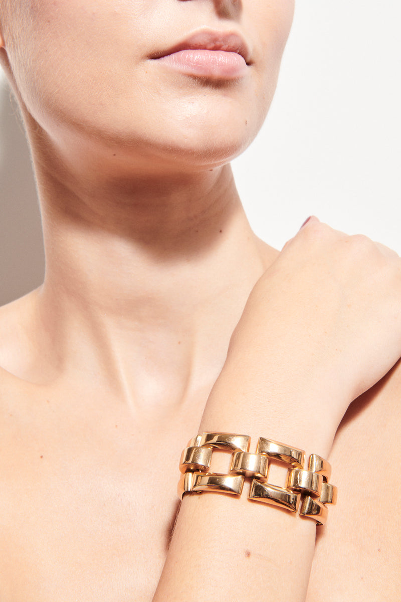 1940s Gold Plated Sterling Silver Square Link Bracelet