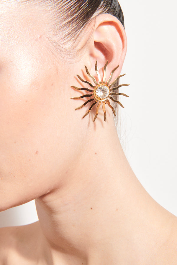 1960s Large Diamanté Sunray Clip Earrings
