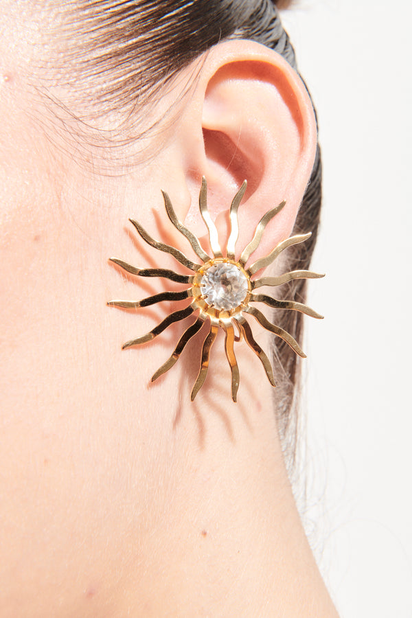 1960s Large Diamanté Sunray Clip Earrings