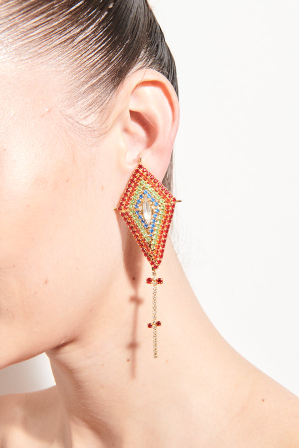 Fabulous Multicolor Rhinestone Kite Clip Earrings