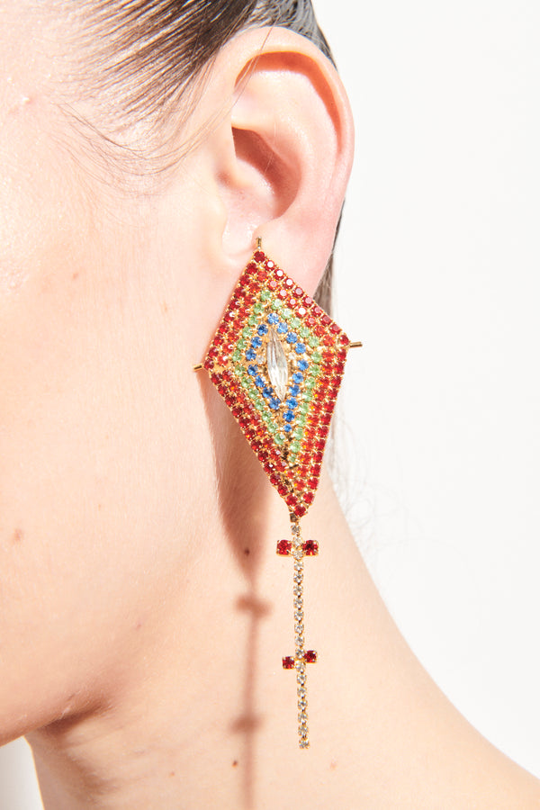 Fabulous Multicolor Rhinestone Kite Clip Earrings