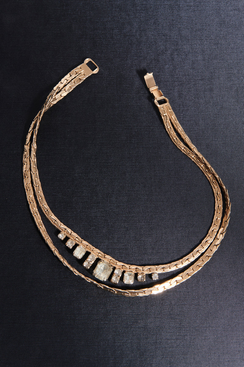1950s Double Strand Herringbone Chain Diamanté Necklace