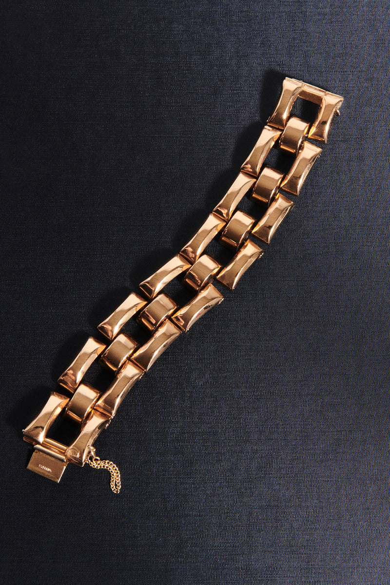1940s Gold Plated Sterling Silver Square Link Bracelet
