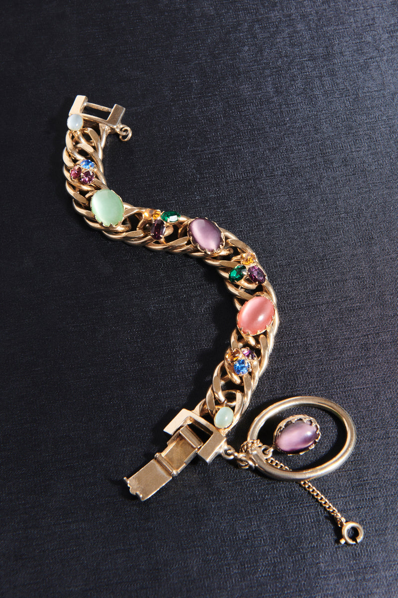 1950s Multicolor Cabochon Stone/Crystal Bracelet