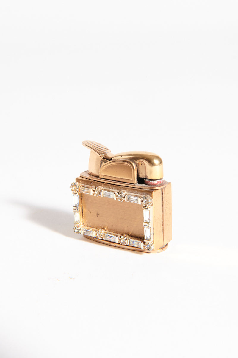 1960s Diamanté/Satin Gold Finish Case/Lighter Set