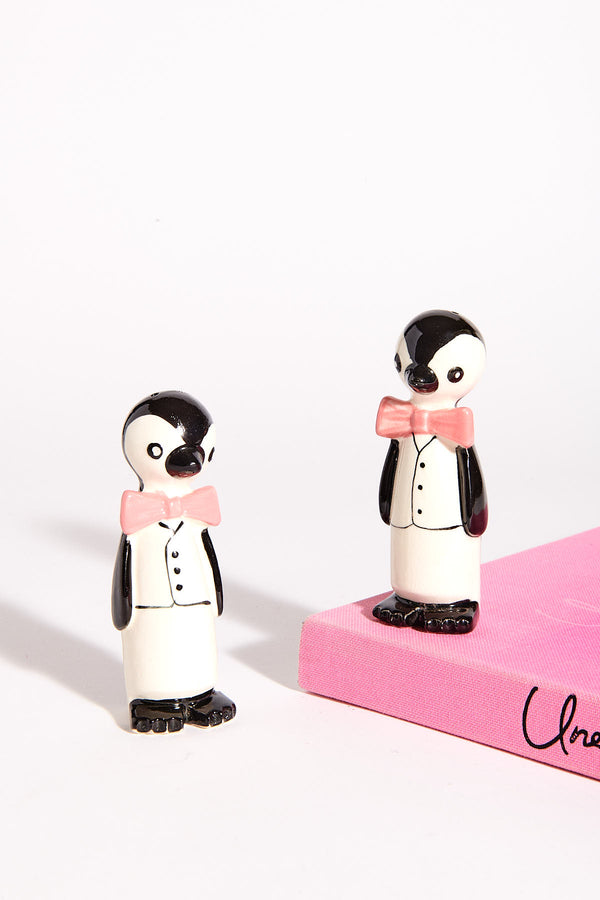 Penguin with Pink Bow Tie Shaker Set