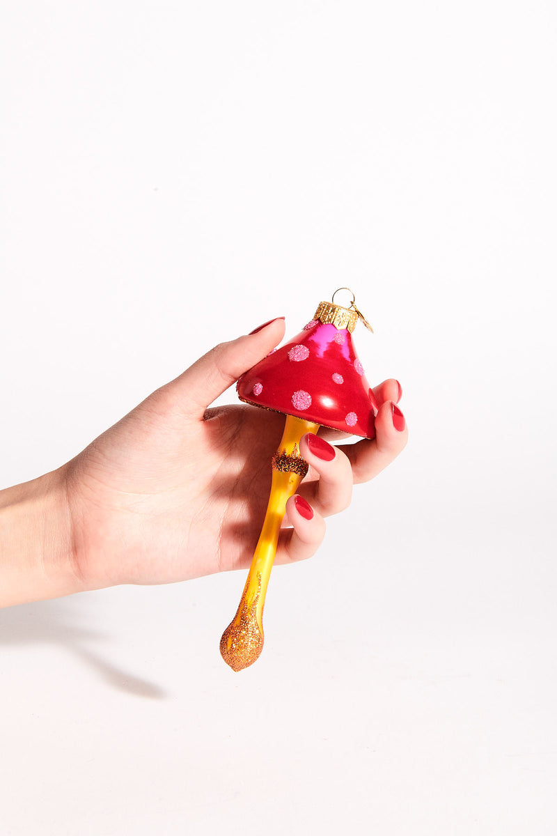 Mushroom Blown Glass Ornament