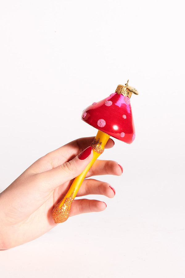 Mushroom Blown Glass Ornament