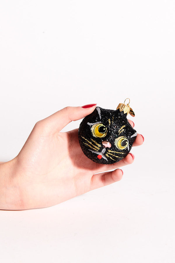 Black Cat Blown Glass Ornament