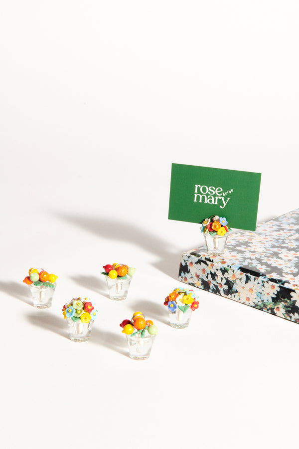 1950s Czech Glass Fruit/Floral Placecard Holder Set of Six