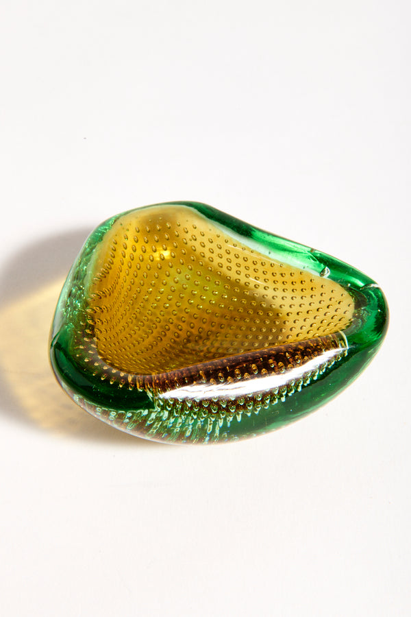 Italian Green/Golden Yellow Bubble Glass Catchall