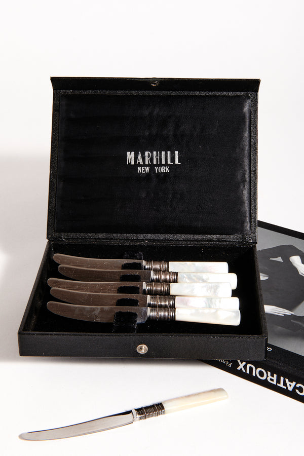 1940s-1950s Mother of Pearl/Sterling Silver Knife Set of Eight