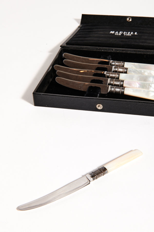 1940s-1950s Mother of Pearl/Sterling Silver Knife Set of Eight