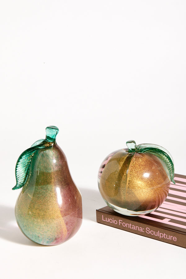 Murano Layered Glass Apple/Pear Bookend Set