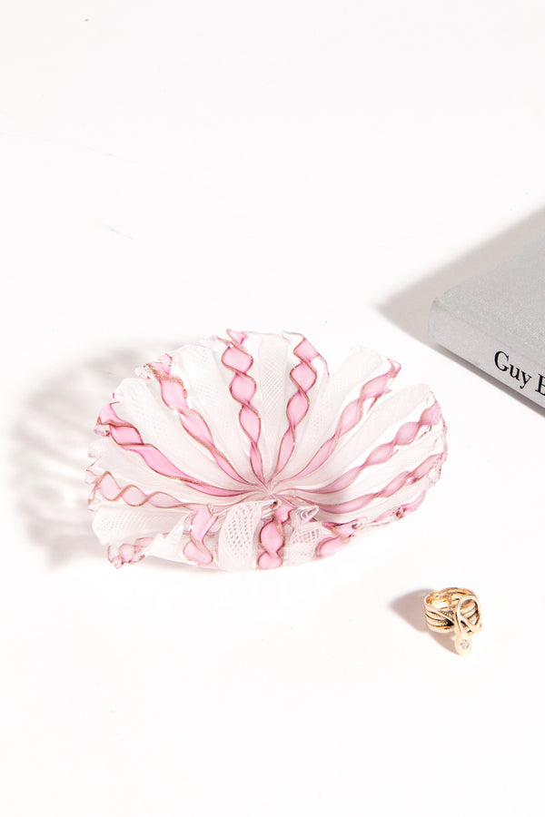 Venetian Pink Ribbon/White Lattice Glass Dish