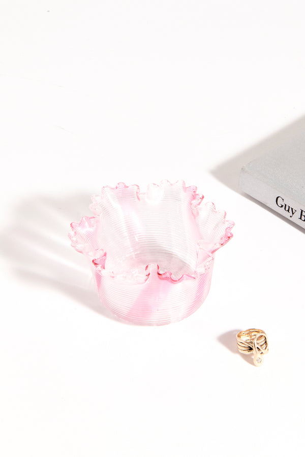 Rose Pink Swirl Threaded Glass Bowl