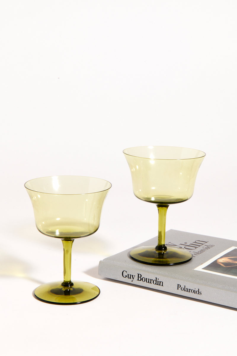 Olive Green Glass Set of Two