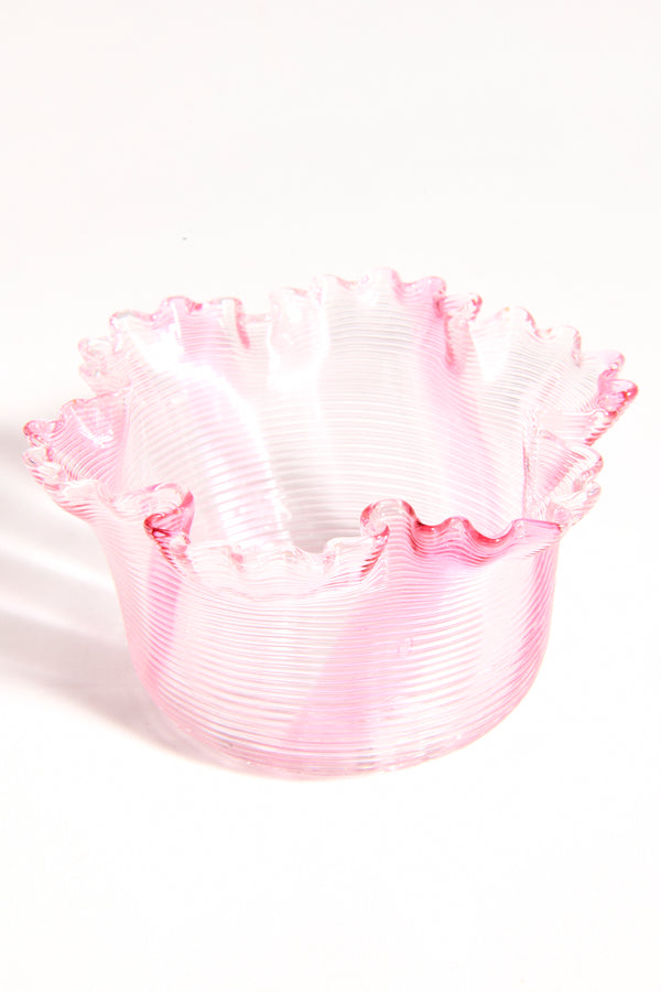 Rose Pink Swirl Threaded Glass Bowl