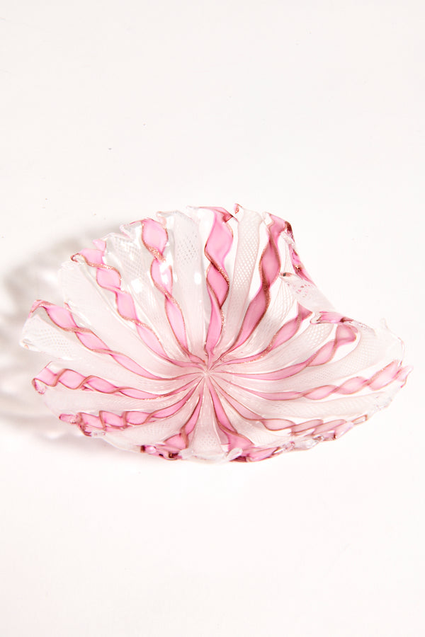 Venetian Pink Ribbon/White Lattice Glass Dish