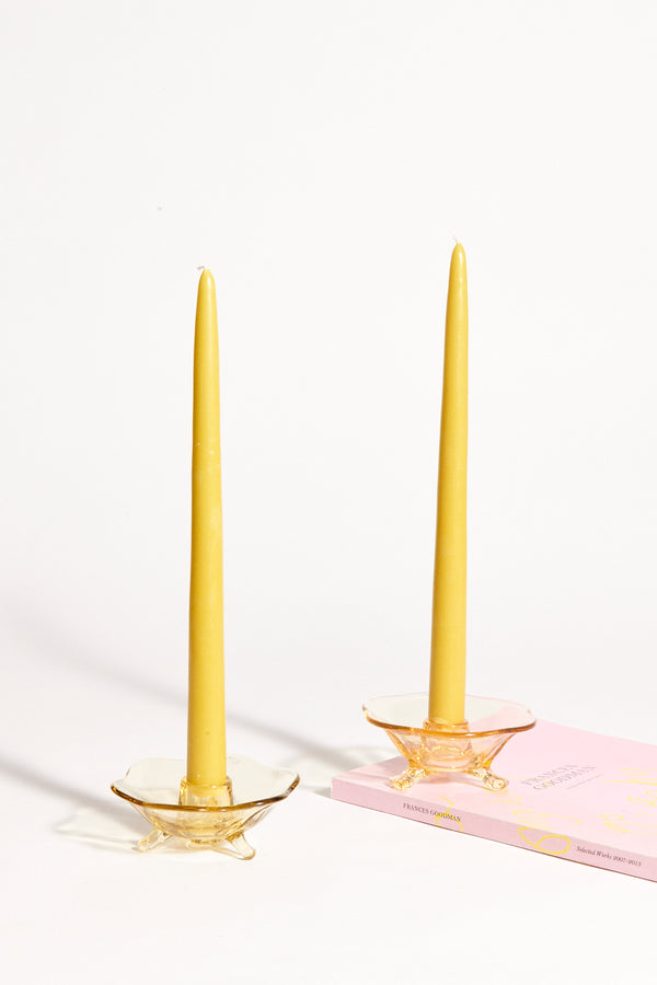 Yellow Glass Candle Holder Set of Two